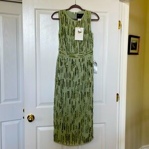 NWT Mac Duggal ABSTRACT BEADED SLEEVELESS MIDI SHEATH DRESS Sage Size 6